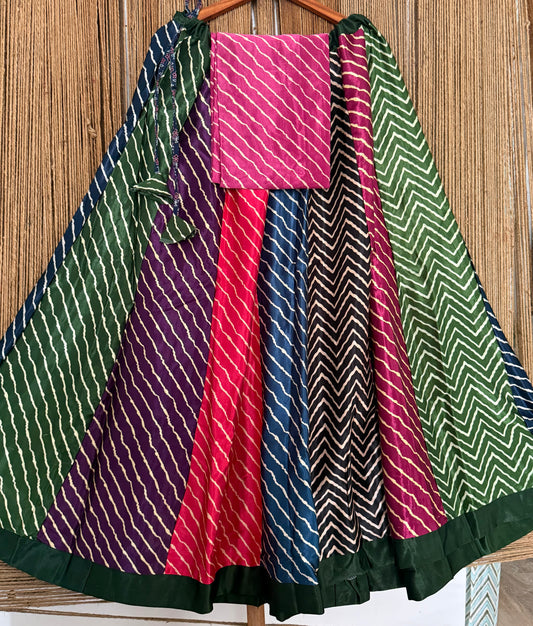 Orchid Purple mashru silk blouse-with Multicolour patchwork  handcrafted mashru silk Skirt
