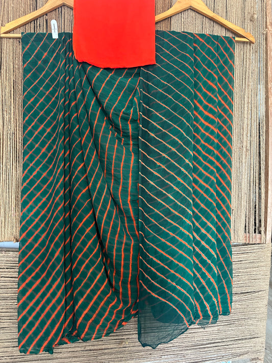 DARK GREEN LEHERIYA CHIFFON SARI CL-1027
