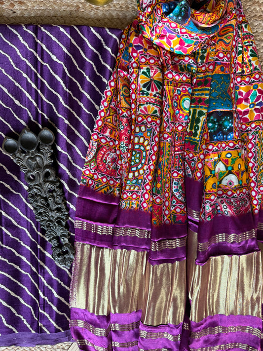 PURPLE LEHERIYA MASHRU SILK KURTA WITH PATOLA HANDCRAFTED MODAL SILK DUPATTA PS-231