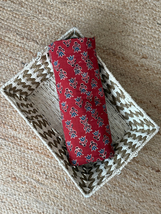 Maroon ajrakh handcrafted natural dye printed fabric  cf - 10