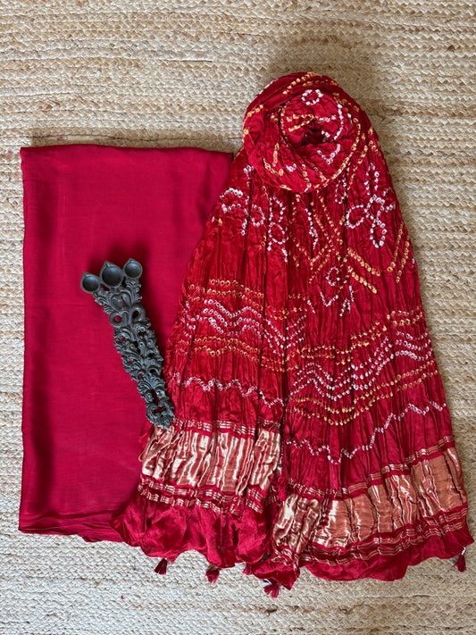 Red  modal silk kurta with gharchola handcrafted modal silk dupatta ps-10151