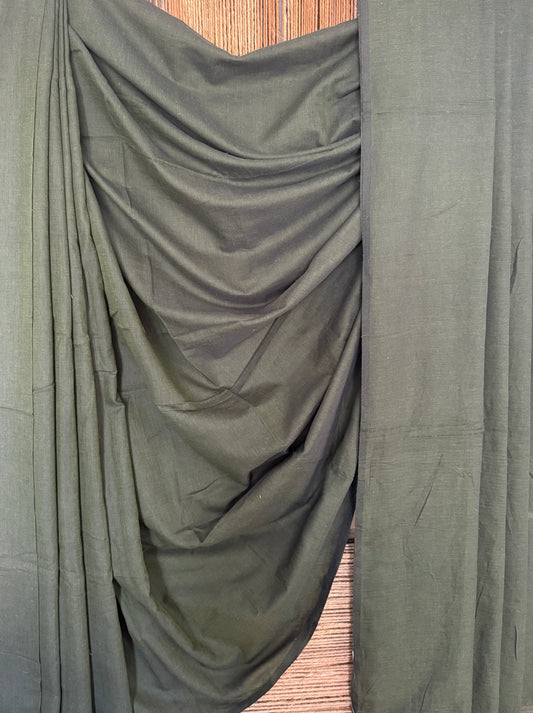 Bottle green mullcotton  handloom sari