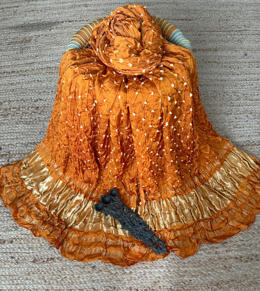 Mustard Yellow modal silk bandhani dupatta with nakshi border