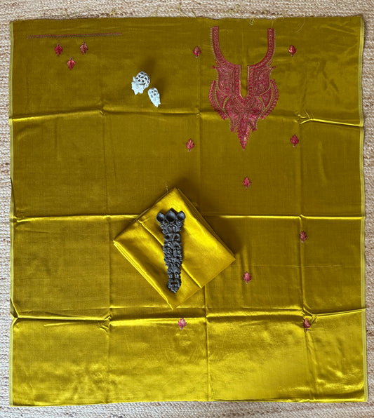 MUSTARD MASHRU SILK HAND EMBROIDERY KASHMIRI HANDEMBROIDERY SOZNI WORK CORD SET Cs- 20