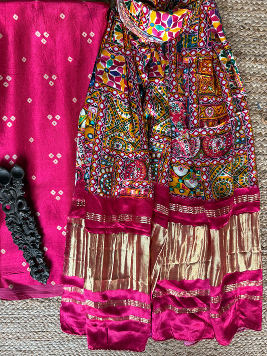 PINK THREE DOTS MASHRU SILK KURTA WITH PATOLA HANDCRAFTED MODAL SILK DUPATTA PS-233