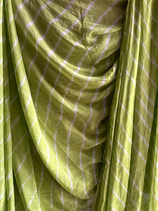 OLIVE GREEN LEHERIYA HANDCRAFTEDCHIFFON SARI