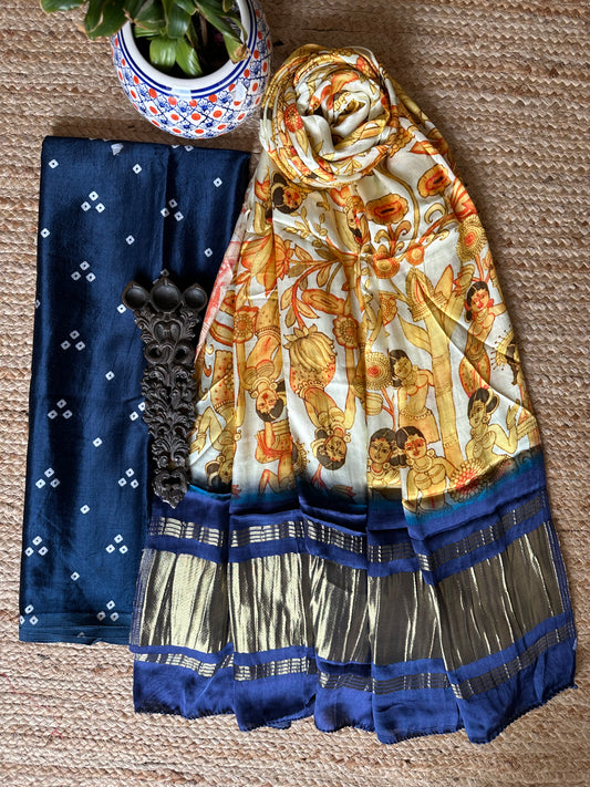 BLUE MASHRU SILK KURTA WITH PATOLA HANDCRAFTED MODAL SILK DUPATTA PS-82