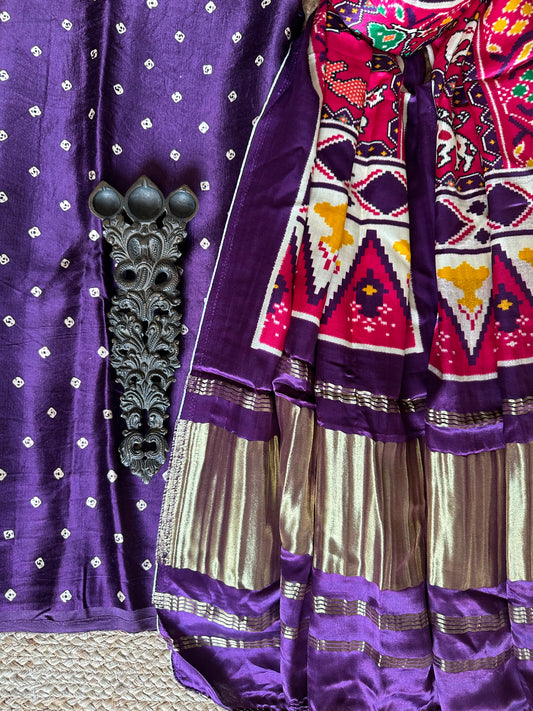 PURPLE THREE DOTS MASHRU SILK KURTA WITH PATOLA HANDCRAFTED MODAL SILK DUPATTA PS-15