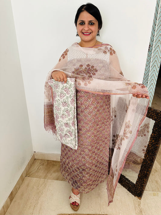 ROSY BROWNKOTA HANDBLOCK SUIT SET