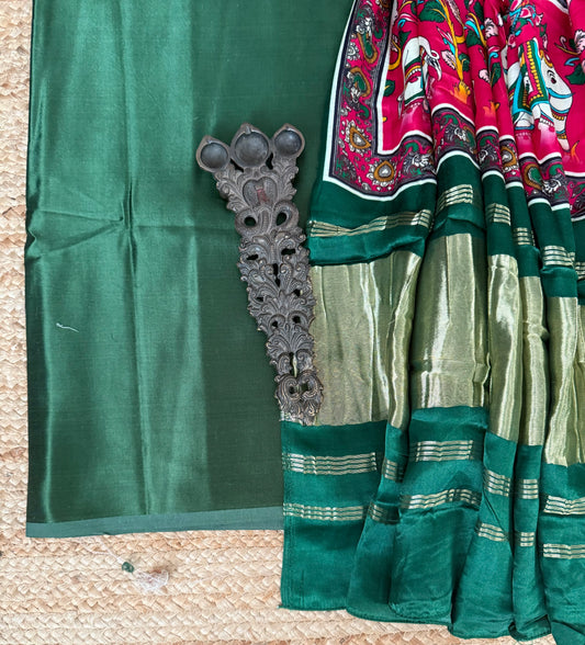 Green patola mashru silk kurta with  patola pichwai handcrafted modalsilk dupatta