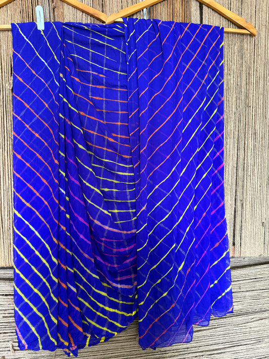 AZURE BLUE MULTI LEHERIYA HANDCRAFTED  CHIFFON SARI CL -1042