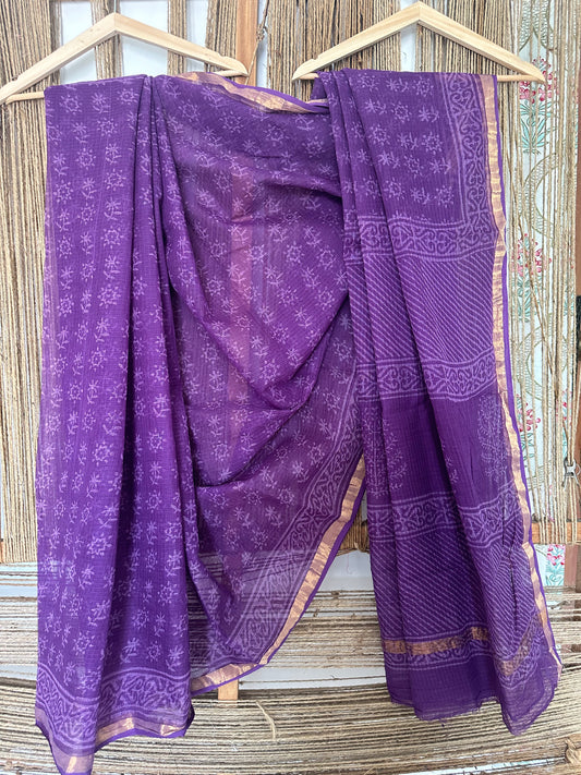 PURPLE KOTA DORIA HANDBLOCK SARI