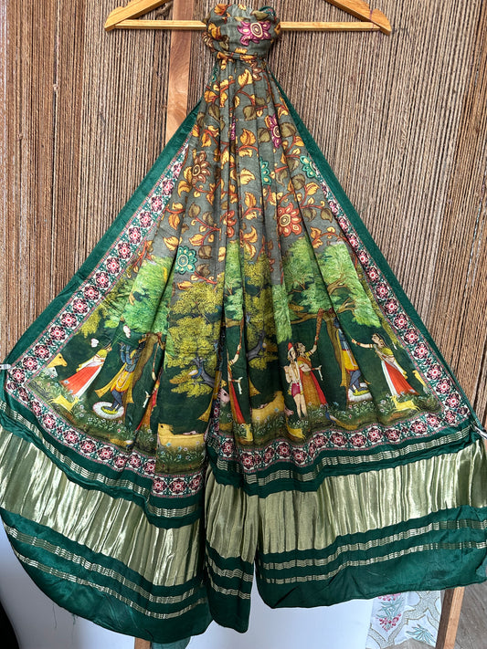 GREEN PICHWAI PATOLA PRINT MODAL SILK DUPATTA