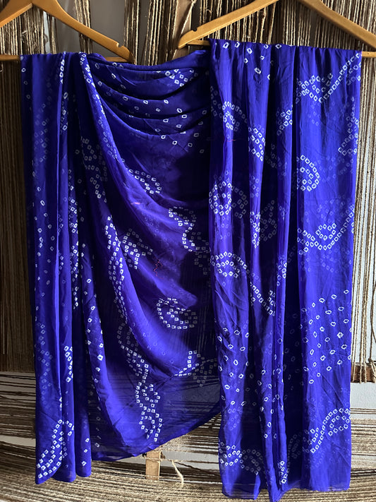 INK BLUE  BANDHANI HANDCRAFTEDCHIFFON SARI