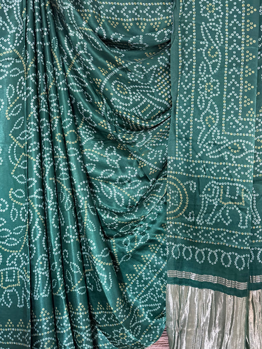 GREEN MODAL SILK PATOLA SARI WITH ZARI BORDER