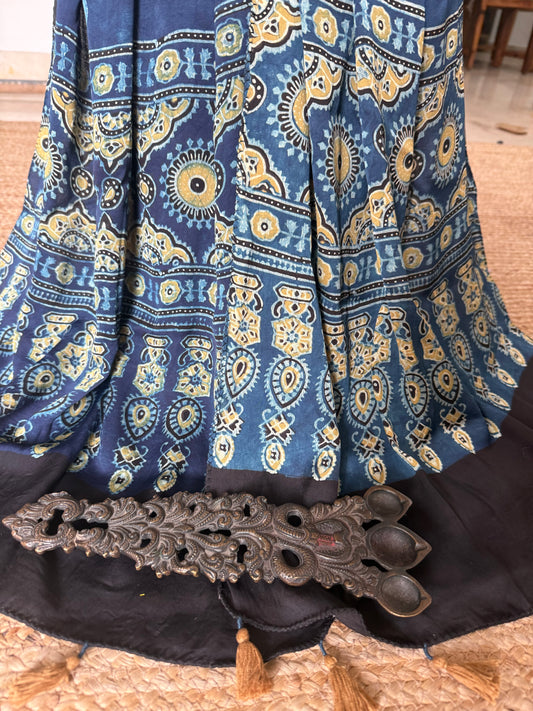 INDIGO BLUE AJRAKH MODAL SILK HANDCRAFTED STOLE