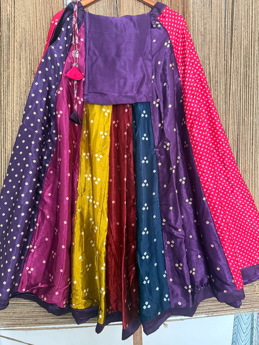 Purple mashru silk blouse-with Multicolour patchwork  handcrafted mashru silk Skirt
