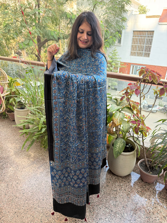 INDIGO BLUE AJRAKH MODAL SILK HANDBLOCK KURTA SET