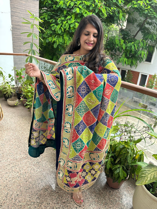 BLUE SOLID MODAL SILK KURTA WITH VINTAGE HANDCRAFTED HEAVY EMBROIDERY GEORGETTE DUPATTA VKS-4
