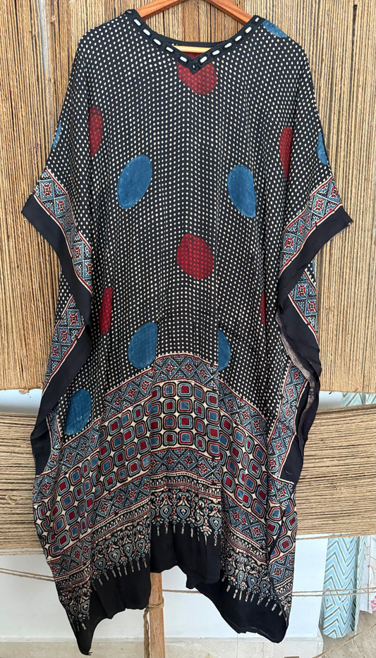 Black Modal  silk AJRAKH Kaftan