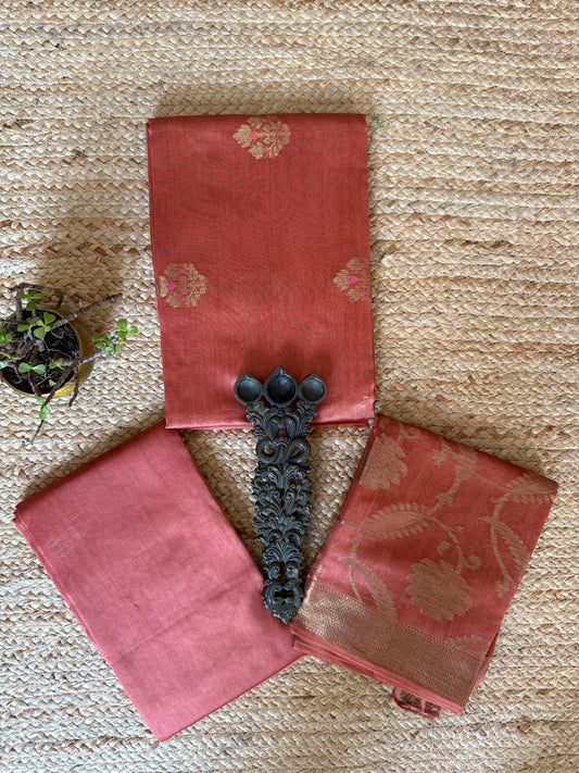 Dark peach  chanderi handloom  banarsi booti three piece suit  cbs-123