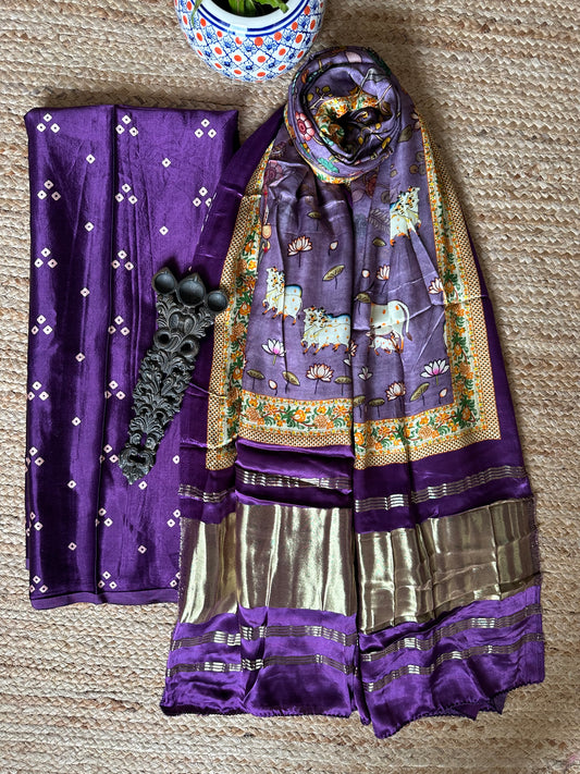 PURPLE MASHRU SILK KURTA WITH PATOLA HANDCRAFTED MODAL SILK DUPATTA PS-61