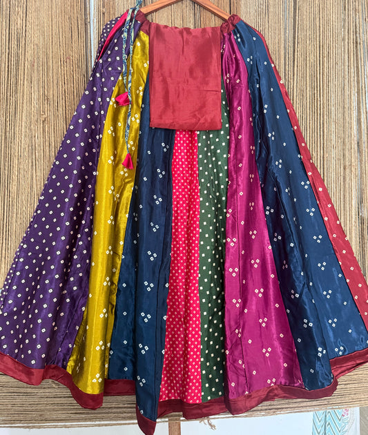 Mustard mashru silk blouse-with bandhani Patola patchwork  handcrafted mashru silk Skirt