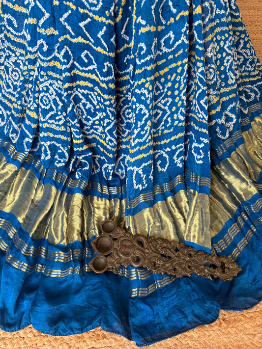 Azure Blue rai bandhani gajji silk Handcrafted Gharchola dupatta
