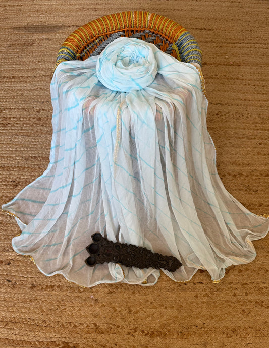WHITE BLUE CHIFFON LEHERIYA DUPATTA