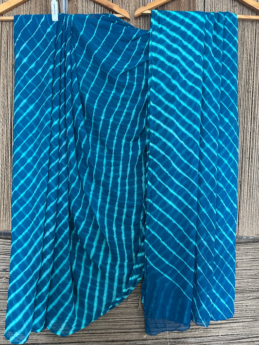 OCAN BLUE LEHERIYA HANDCRAFTED  CHIFFON SARI CL-CL-1033