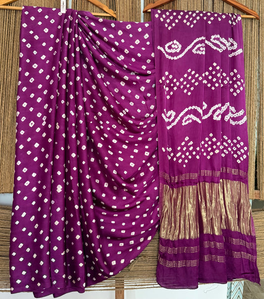 Magenta Purple modal  silk dot bandhani sari