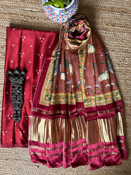 MAROON MASHRU SILK KURTA WITH PATOLA HANDCRAFTED MODAL SILK DUPATTA PS-62