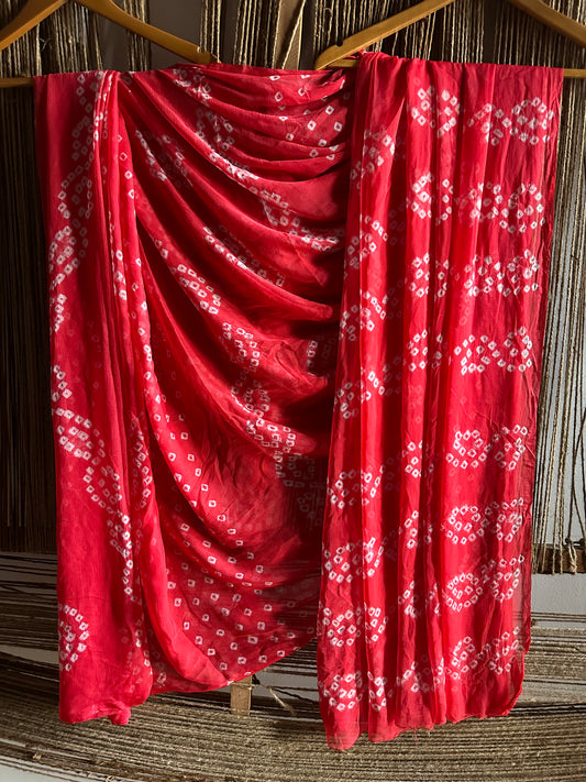 PINK BANDHANI HANDCRAFTEDCHIFFON SARI