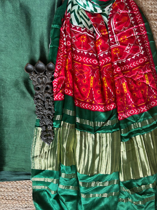BOTTLE GREEN MASHRU SILK KURTA WITH PATOLA HANDCRAFTED MODAL SILK DUPATTA PS-75