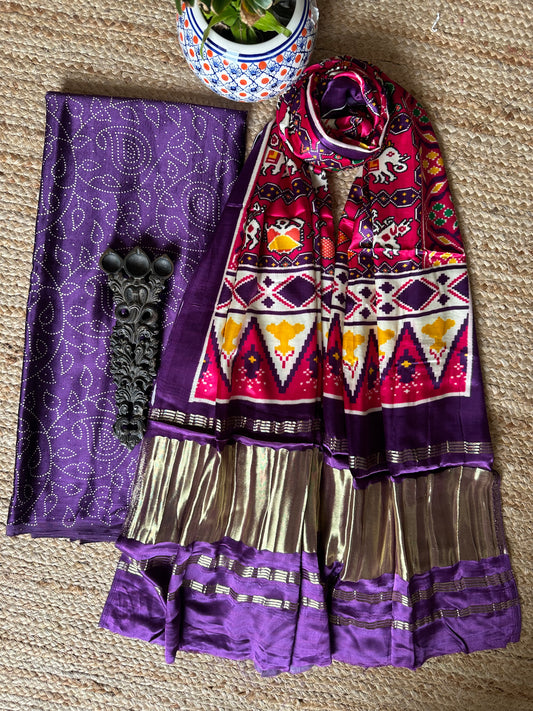 PURPLE MASHRU SILK KURTA WITH PATOLA HANDCRAFTED MODAL SILK DUPATTA PS-59