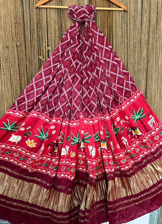 Maroon patola print modal silk dupatta