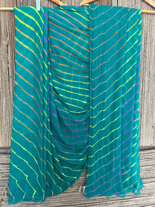 MINT GREEN MULTI LEHERIYA HANDCRAFTED  CHIFFON SARI CL -1048