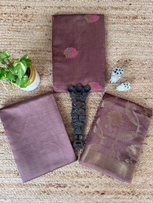 Cinnamon Chanderi Handloom Banarsi Booti Three Piece Suit