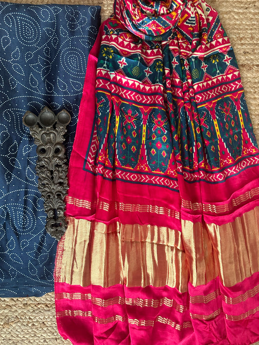 BLUE MASHRU SILK KURTA WITH PATOLA HANDCRAFTED MODAL SILK DUPATTA PS-34