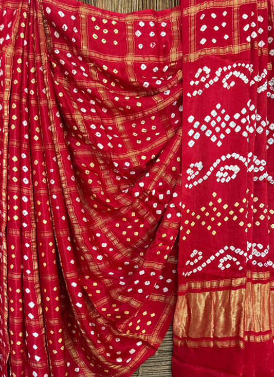 Red  modal silk gharchola bandhani sari bs- 61
