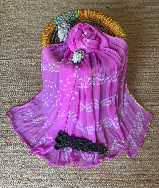 Neon pink chiffon leheriya dupatta