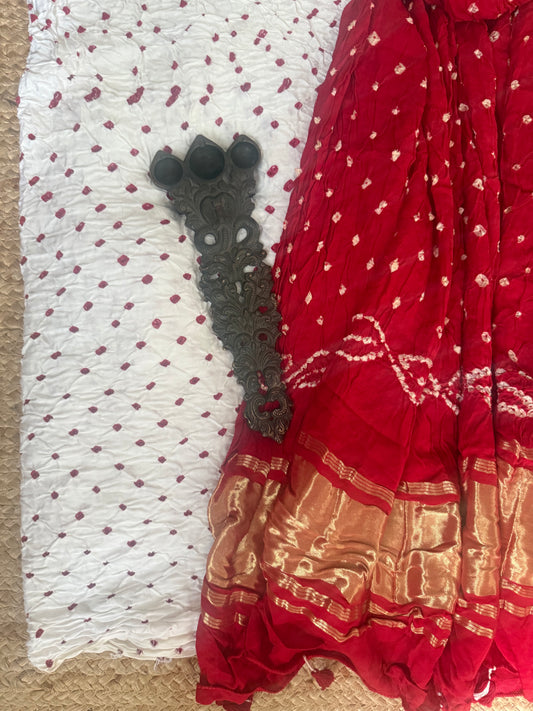 White Bandhani Modal silk kurta with  Bandhani Handcrafted Modal Silk Duppatta