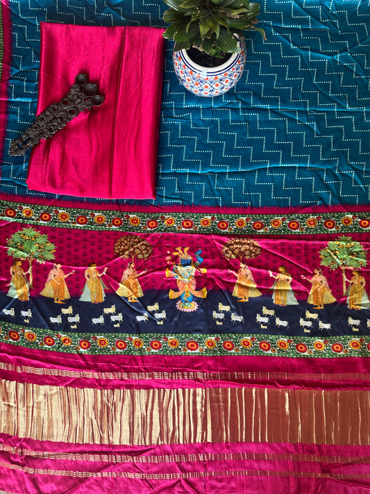 SOLID PINK  PATOLA PICHWAI MASHRU  SILK KURTA WITH  HANDCRAFTED MODAL SILK DUPATTA