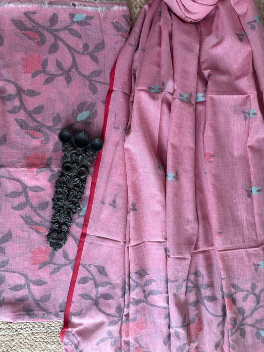 DUSTY PINK JAMDANI ALL OVER WOVEN MULL KURTA SET  JAK- 21