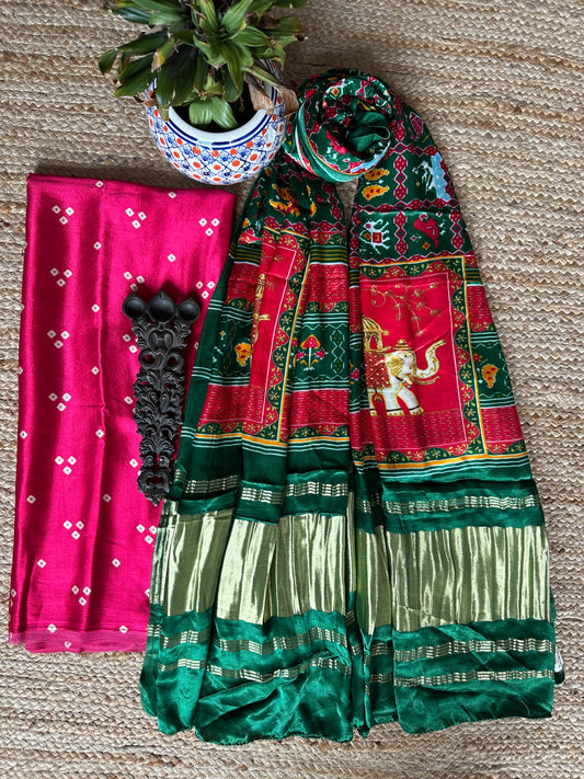 PINK THREE DOTS MASHRU SILK KURTA WITH PATOLA HANDCRAFTED MODAL SILK DUPATTA PS-206