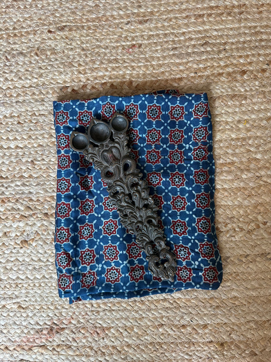 Cobalt Blue printed modal ajrakh silk un stitched blouse piece