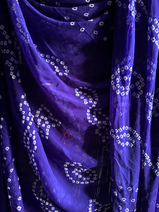 INK BLUE  BANDHANI HANDCRAFTEDCHIFFON SARI