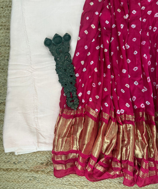 Cherry Blossom Pink Modal silk kurta with  Bandhani Handcrafted Modal Silk Duppatta