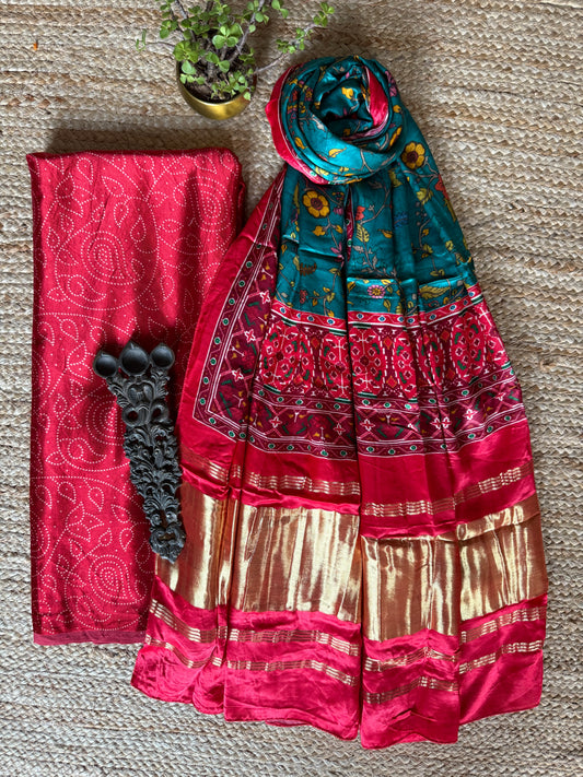 RED MASHRU SILK KURTA WITH PATOLA HANDCRAFTED MODAL SILK DUPATTA PS-236