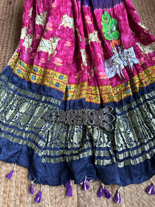 DARK PURPLE  SILK BANDHANI DUPATTA WITH PICHWAI PRINT IN NAKSHI BORDER